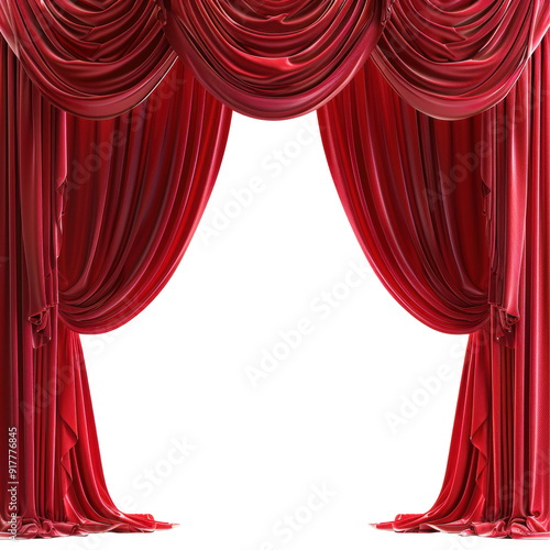 Red Curtains on Stage Isolated on Transparent or White Background, PNG