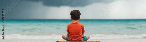 Child playing on a hot beach, unaware of the approaching storm, symbolizing an unexpected hot situation