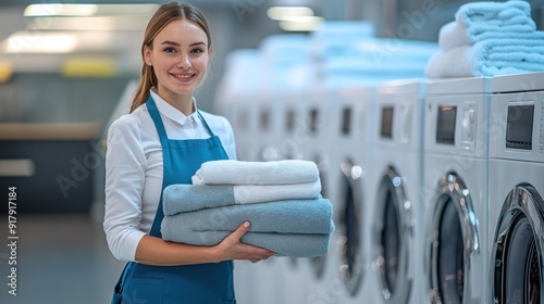 The laundromat worker with towels