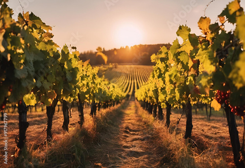 Vignoble au coucher du soleil