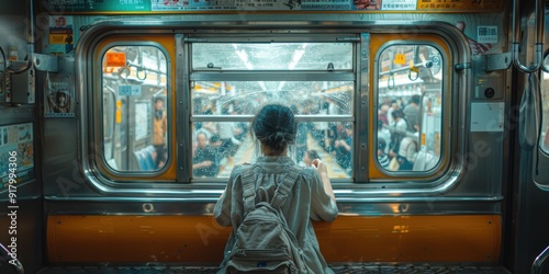 A Woman Looking Out the Window of a Train