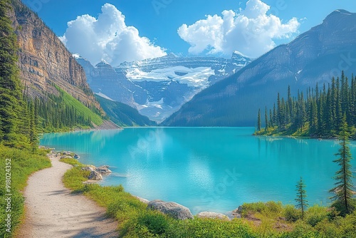 majestic view of lake louise in banff national park turquoise glacial waters snowcapped peaks serene reflection breathtaking canadian wilderness