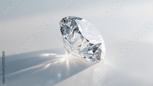 A detailed shot of a large solitaire diamond, with its facets catching the light, placed on a plain white background to emphasize its purity