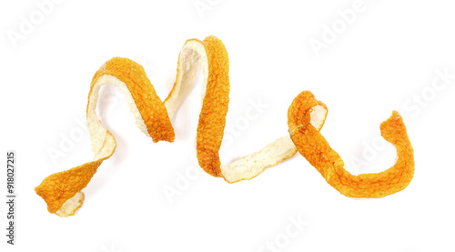 Dried orange peel, curly isolated on white background