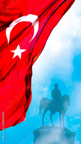 29 Ekim Cumhuriyet Bayram or 29th october republic day of Turkey background vertical photo. Ataturk and Turkish Flag .