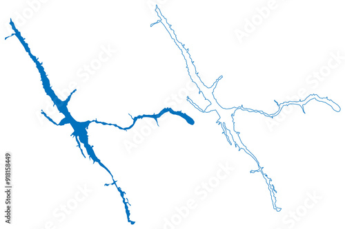 Williston Lake (Canada, British Columbia) map vector illustration, scribble sketch Reservoir W. A. C. Bennett Dam map