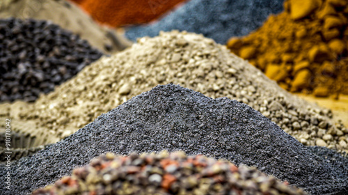 Piles of Different Types of Gravel and Sand at Construction Site. Generative ai.