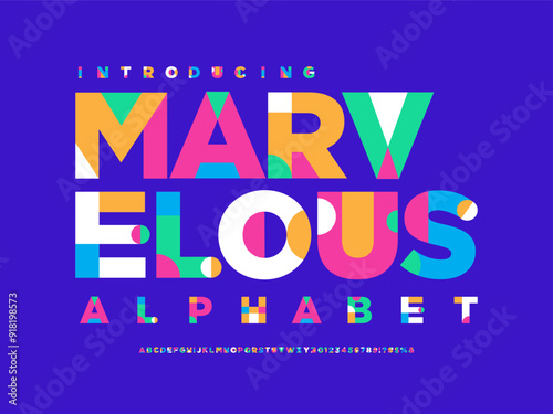 Vector of modern abstract colorful alphabet design uppercase, numbers and symbols