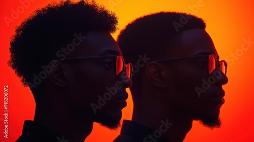 Silhouettes of Two Men Against a Vivid Sunset