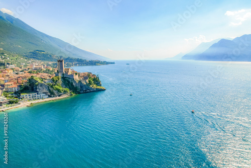 View of the Scaliger Castle of Malcesine. Malcesine, Lake Garda, Italy