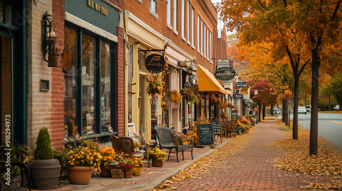 Autumn small town main street in the United States of America