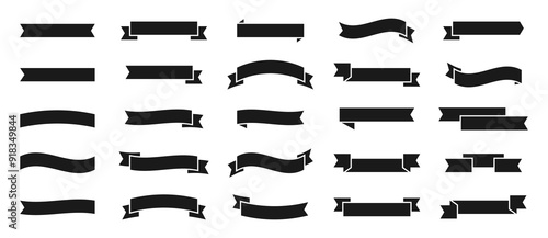 Black ribbon big vector set. Ribbons banner collection. Isolated on a white background. A decorative element for project design, presentation, etc.