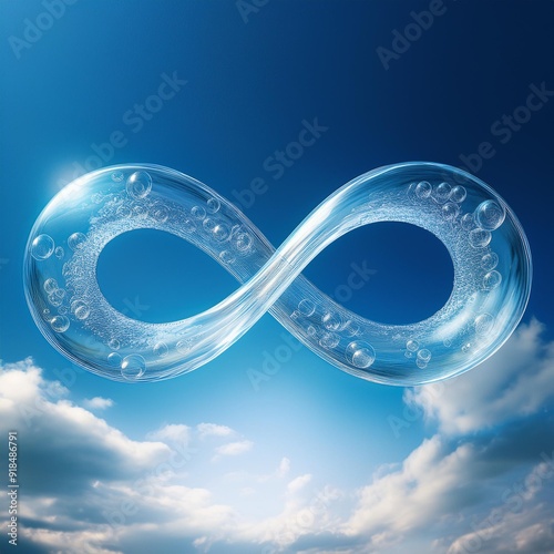 infinity symbol made of oxygen bubbles isolated in a vibrant sky, ozone concept