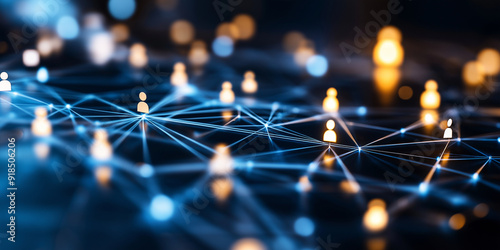 A visually striking diagram of interconnected business contacts, with bright nodes connected by lines of light, symbolizing the strength and reach of networking