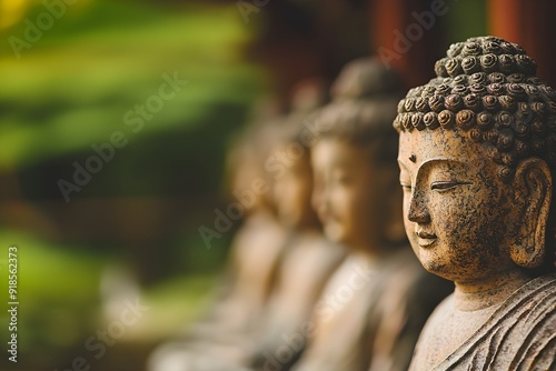 Buddha Statues in Serene Garden Setting