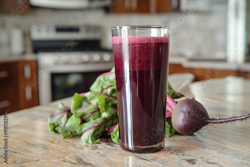 Glass of fresh beetroot juice with vegetables