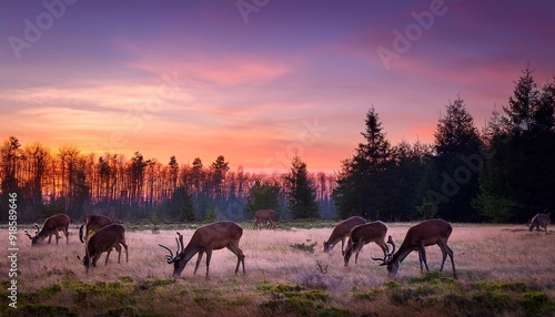 herd of dears on the meadow