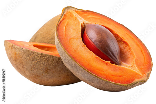 a mamey sapote slice with rich orange flesh