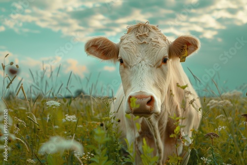 Cow Grazing in a Lush Meadow