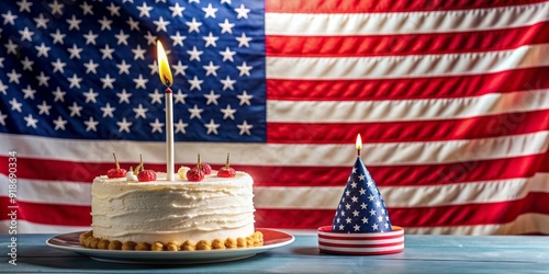 American flag and Navy Jack waving proudly alongside birthday cake, commemorating the United States Navy's founding on October 13, 1775.