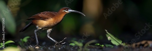 Palewinged Trumpeter Psophia leucoptera walking through the Amazon rainforest known locally as Urudoamazonas