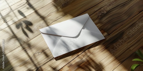 A white envelope sits on a wooden floor, waiting for attention