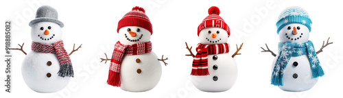 Collection set of snowman isolated on transparent background