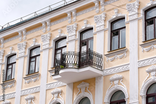 Building in Minsk with eclectic and neo-baroque elements, built in 1900 as an apartment building, located on Volodarskogo Str. Facades are finished with fluted pilasters with complex capitals. Balcony