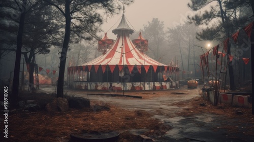 Abandoned Circus Tent in a Foggy Forest