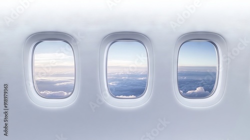 The interior of an open, closed, and ajar plane window in flight. A realistic illustration of a porthole.