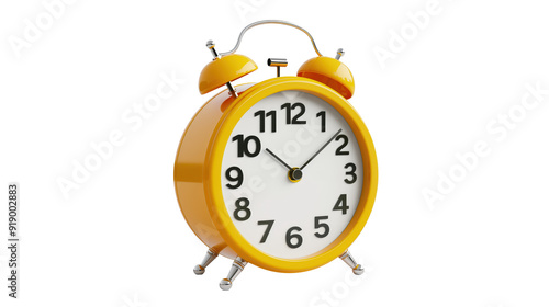 Yellow alarm clock showing time isolated on transparent background 