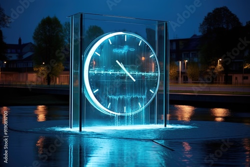 Giant LED Clock: A clock with LED lights integrated into the water.