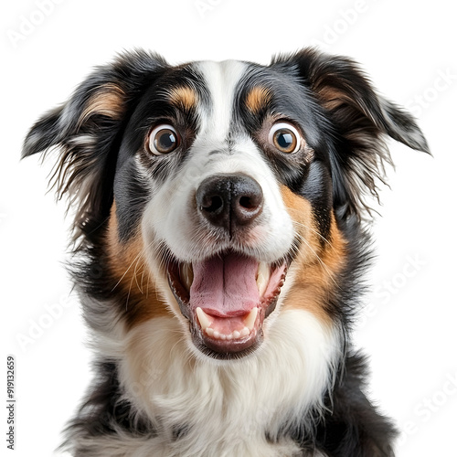 Surprised Australian Shepherd Dog Making Excited Facial Expression on Plain White Background Transparent png