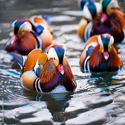 mandarin ducks scient. name Aix galericulata Linnaeus, 1758 bird