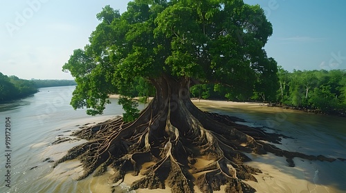 Massive kapok tree in Amazon rainforest, buttress roots, style by idea24club