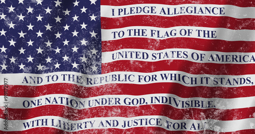 USA flag stars and stripes with pledge of allegiance background