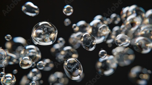 Many underwater bobbles on black background