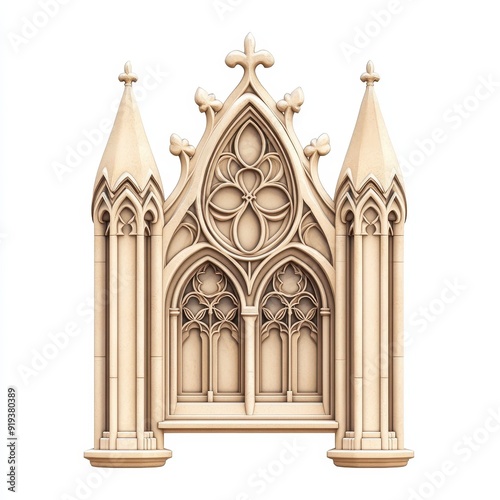 Detailed Gothic flying buttress with intricate tracery from a historic cathedral