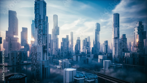 Futuristic sci fi city. High-tech city of the future