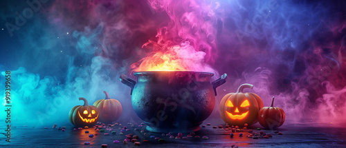 a steaming cauldron for halloween