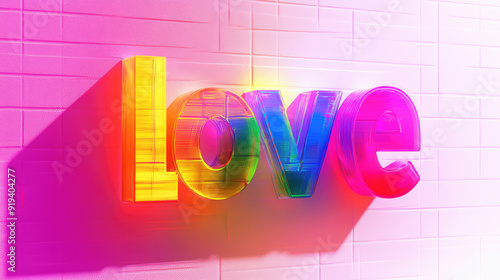 A stunning artwork features the word 'love' created with brightly colored neon lights. This image depicts the vibrancy and warmth associated with love and affection.