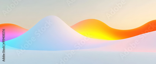 Abstract background with simple shapes and gradient colors of white and light orange, smooth curves, large hills in the foreground, minimalist style, warm color scheme, bright lighting