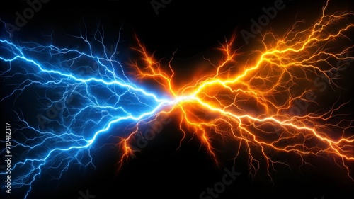 Blue and Orange Lightning Clashing in the Dark.