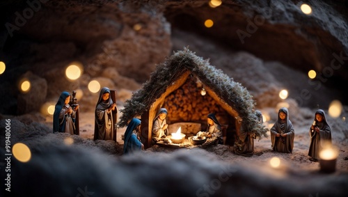 A Sacred Birth: Nativity Scene Bathed in Warm Candlelight 