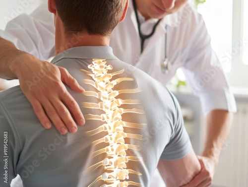 Chiropractor performing spinal adjustment on patient in bright clinic setting