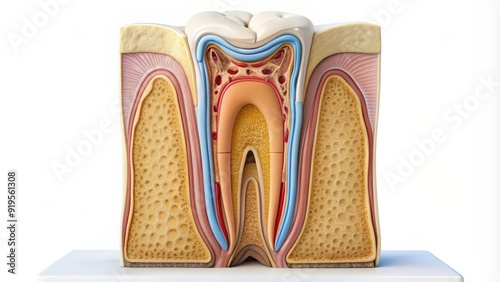 Cross section of human tooth showing enamel, dentin, pulp, and roots , tooth, teeth, anatomy, dental, cross section, enamel, dentin