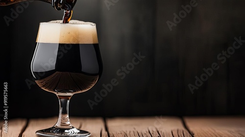 Pouring dark beer into a goblet, dark beer, elegant and robust stout