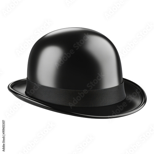 PNG Black bowler hat with a satin ribbon on a white background