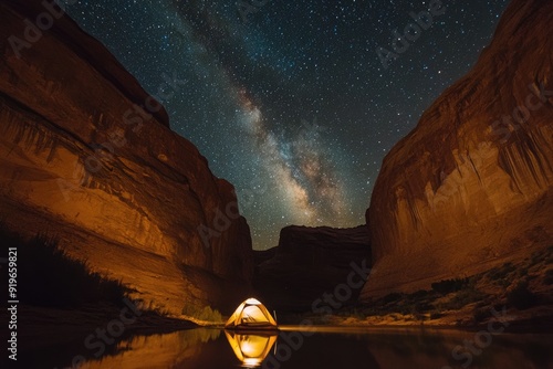 Utah Stars. Camping under the Starry Night Sky at Reflection Canyon in the USA