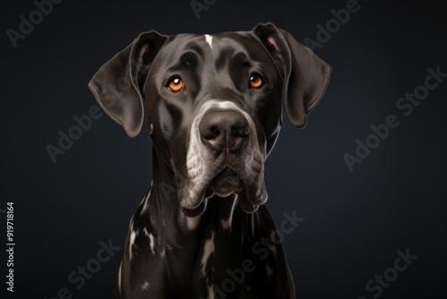 Portrait of a great dane dog on a dark background.